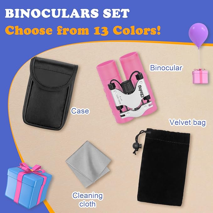 Obuby Real Binoculars for Kids Gifts for 3-12 Years Boys Girls 8x21 High-Resolution Optics Compact Toy Binocular for Bird Watching,Travel, Camping