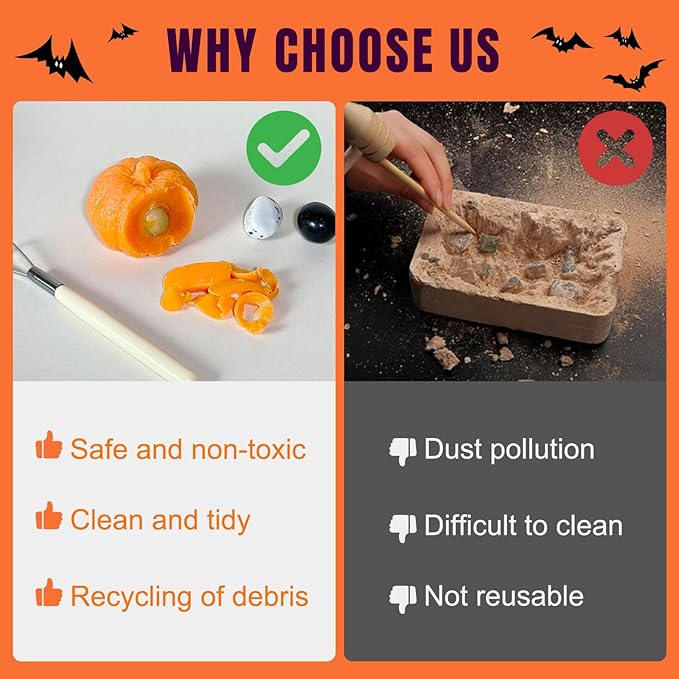 Thanksgiving Gifts for Kids, 3 Pumpkin Orange Bath Soap with Gemstone Inside Dig It Up Kit Halloween Toys Boys Girls Ages 4-5-6-7-8-12 Explore Mining Discover Science Gems Crystal