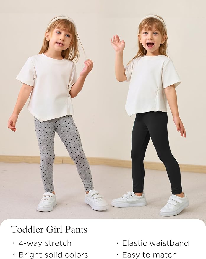 Toddler Girls Leggings 2-Pack Bamboo Viscose Little Girls Casual Stretch Pants