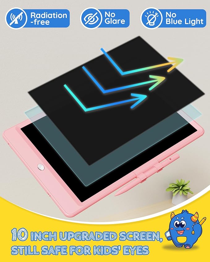 TEKFUN LCD Writing Tablet Doodle Board, 10inch Colorful Drawing Pad for Kids, Mess Free Coloring for Toddlers, Toys Gifts for 3 4 5 6 7 8 Year Old Girls Boys (Pink)