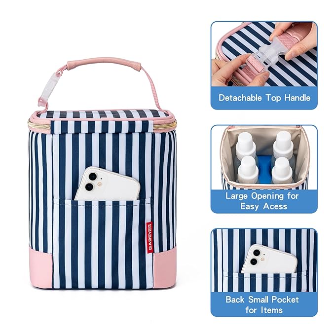 Breastmilk Cooler Bag with Ice Pack Fits 4 Baby Bottles Up to 9 Ounce, Baby Bottle Cooler Bag Suitable for Nursing Mom Daycare, Straps