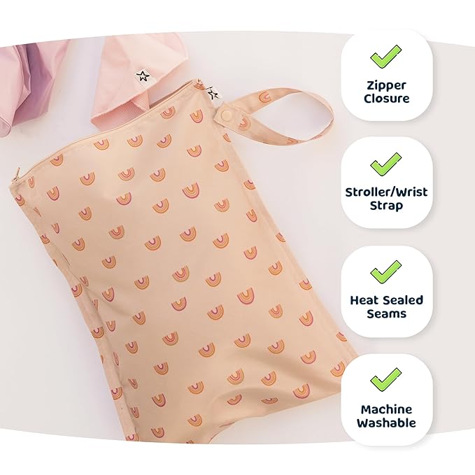 Tiny Twinkle Mess- Proof Waterproof Wet Dry Bag | 2-Packk Reusable Wet Bags for Swimsuits & Baby Clothes | Leakproof Wet Bag for Travel & Diaper Changes for Baby (Flutter)