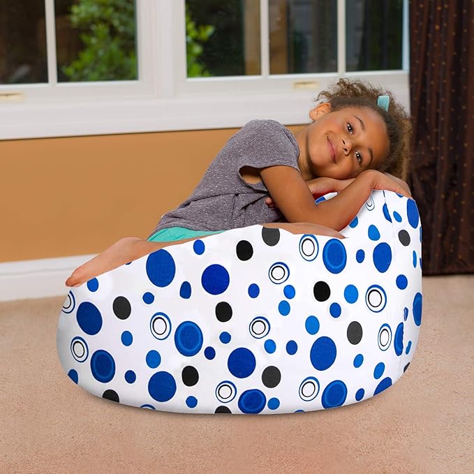 Posh Creations Bean Bag Chair for Kids, Teens, and Adults Includes Removable and Machine Washable Cover, Canvas Bubbles Blue and White, 27in - Medium