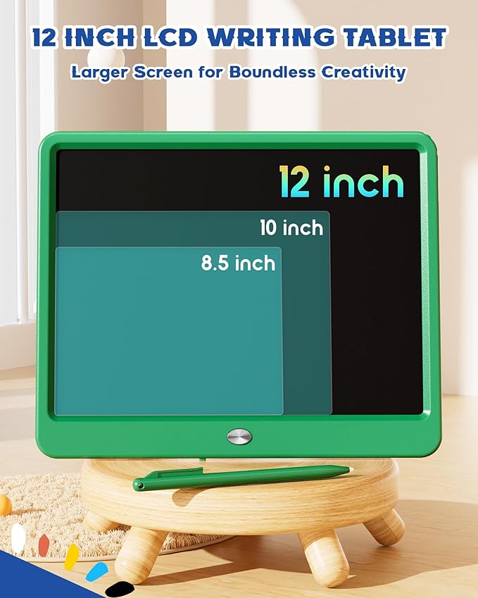 Bravokids 12 Inch LCD Writing Tablet for 3 Year Olds - Electronic Drawing Pad and Doodle Board as Educational Birthday Gifts for Girls and Boys (Green)