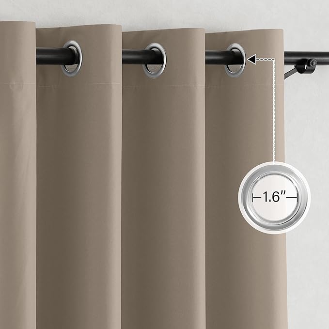NICETOWN 100% Full Blackout Portable Curtains for Bedroom, Grommet Lightweight Travel Black Out Shades Window Treatments Thermal Curtains for Laundry/Kitchen, Tan, W52 x L63, 2 Panels