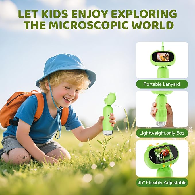 Microscope for Kids, Aurosports Kids Microscope Handheld, 1000X Pocket Miniscope Portable with Photo & Video - 2 Inch HD IPS Screen 32GB Digital Microscopes for Boys Girls Gifts