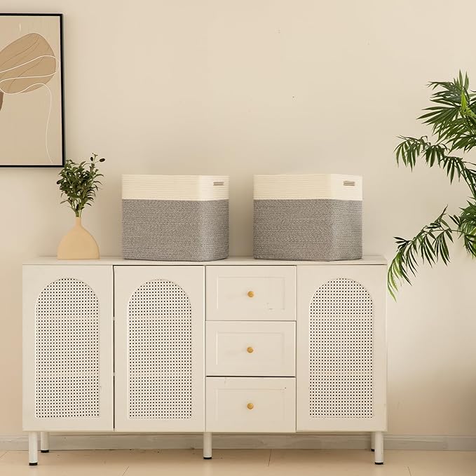 OIAHOMY Storage baskets for Shelf, Toy Storage Basket, Large Collapsible Storage Bins, Blanket Basket Living Room, Closet Storage for Bedroom, 16.5 x 13 x 15 Inches-Pack of 2-Grey