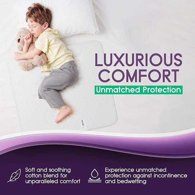 Incontinence Bed Pads - 4 Pack 18” x 24” Reusable Waterproof Mattress Protectors - Highly Absorbent, Machine Washable - for Children, Pets and Seniors - Assorted Colors - Royal Care