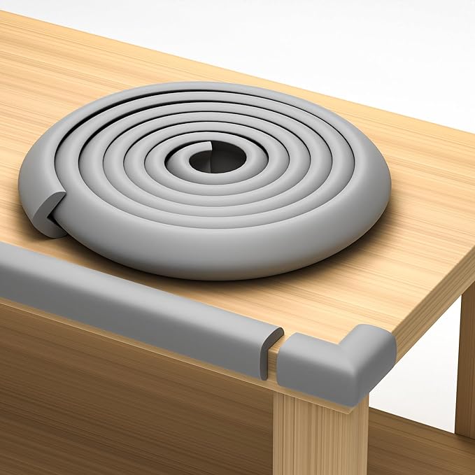 Baby Proof Corners 20.4ft and Edges with Furniture Corner & Edge Safety Bumpers, Impact-Absorbent 18ft Bumper & 8 Foam Corner Protectors, Thick, Odorless Table Edge Protectors for Baby | Grey