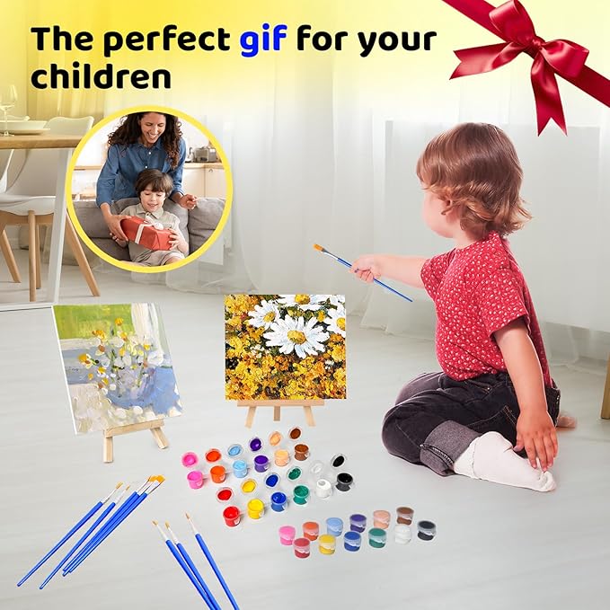 10 Set Mini Acrylic Paint Kit, 5.9In Canvas Boards for Painting with 6.5" Easel, Acrylic Paint Strips, Painting Brushes, Mini Canvas and Easel Set for Kids Artists Beginner Gift Party (160)