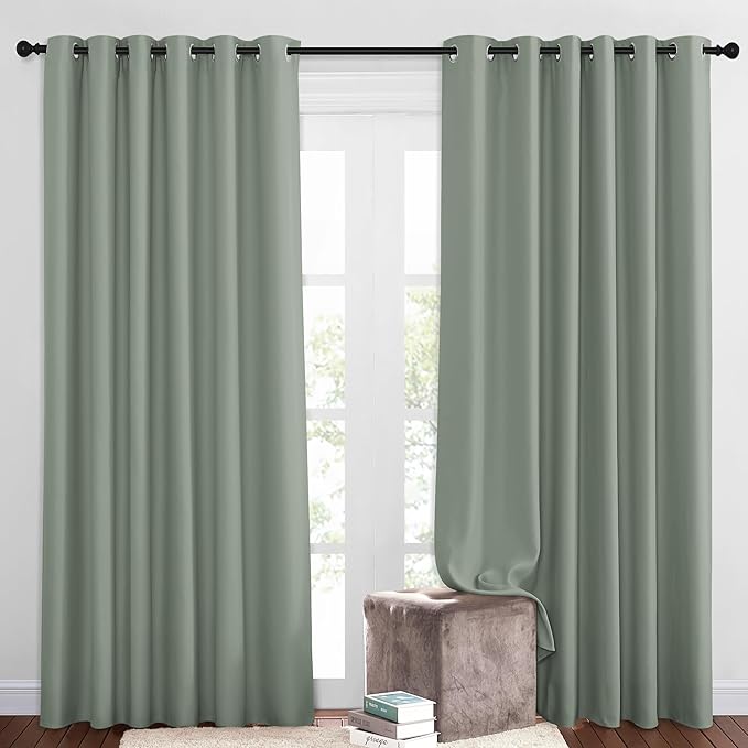 NICETOWN Room Darkening Patio Curtains for Windows 84 inch Length - Solid Thermal Insulated Grommet Light Reducing Panels Window Treatment for Living Room (Sage Green, 2 Panels = 160" Wide)