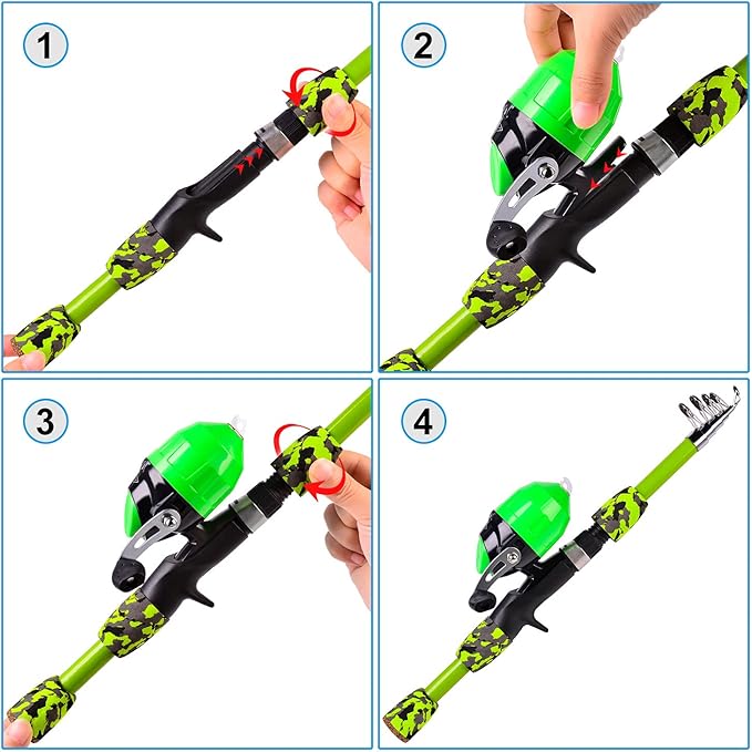 PROBEROS Kids Fishing Pole - Portable Telescopic Fishing Rod and Reel Combo Kit - Spincast Fishing Reel Casting Rods with Lures Lines Tackle Box and Bag for Boys Girls Youth Fishing