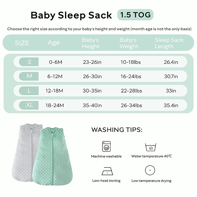JELLYMONI Fleece Baby Sleep Sack 12-18 Months, 1.5 Tog Warm Winter Baby Wearable Blanket with Plush Dots and 2-Way Zipper, Cotton Toddler Sleep Sack