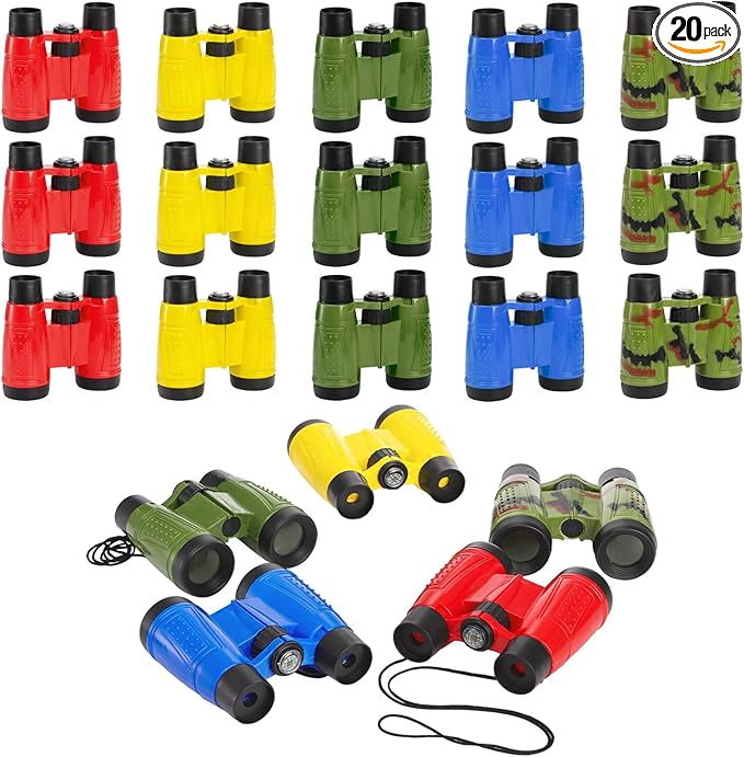 20 Pack Binoculars Toy for Kids, Kids Binoculars with Compass and Neck String, Nature Exploration Toys, Party Favors Learning Gifts for Sightseeing, Camping Adventure, Birdwatching