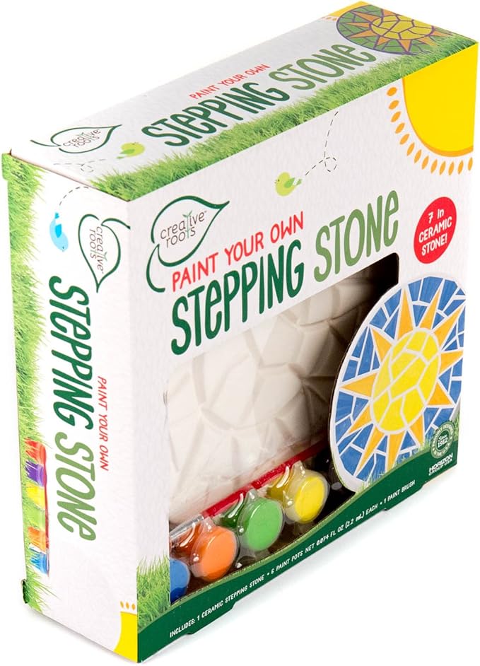 Creative Roots Mosaic Sun Stepping Stone Kit, Includes 7-Inch Ceramic Stepping Stone & 6 Vibrant Paints, DIY Garden Stone for Kids Ages 6+
