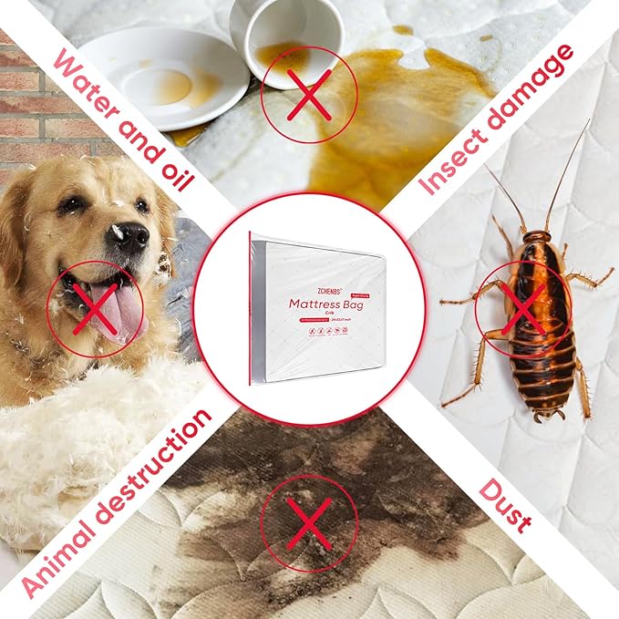 ZCHENBS® – Mattress Bags for Moving and Storage,Mattress Bag with Zippers,5 Mil Ultra-Thick Bed Bag,Waterproof,Anti-Tear,Heavy-Duty Mattress bag (Transaparent/Red, Crib-(1 Pack))