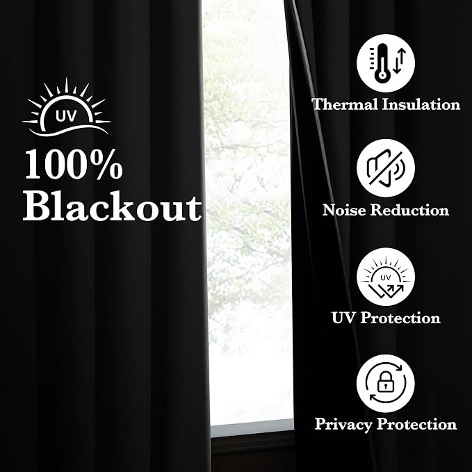 NICETOWN 100% Travel Blackout Curtains for Baby, Grommet Thermal Insulated Energy Saving Window Treatments Lightweight & Easy to Install for Bedroom, W52 x L84, Off White, 2 Panels