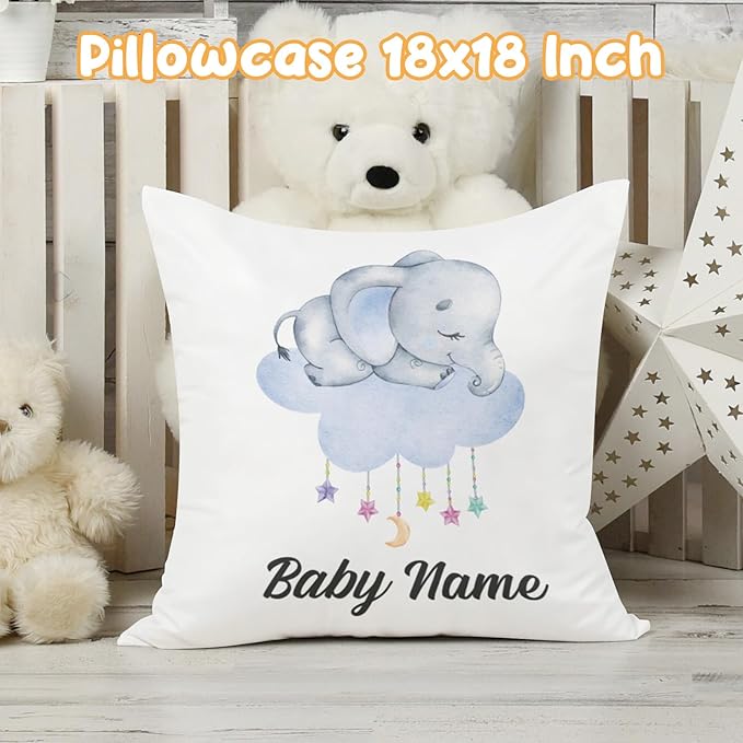 Custom Crib Bedding Set - Elephant Design Personalized Name Baby Nursery Bed 3 Pcs Set - Chic Soft Blanket with Dotted Backing, Sheet, Pillowcase for Newborn Girls Boys Gifts Color17