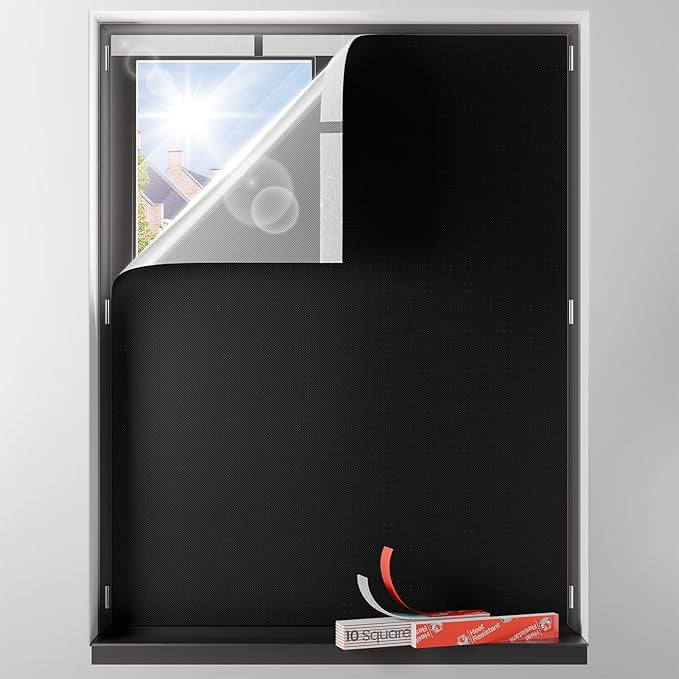 Sumobaby Blackout Curtains for Bedroom Portable 27"x36",No Drill Black Out Shades with Upgraded Hook&Loop Tapes,100% Blackout Window Cover,Thermal Insulated Blinds for Bedroom,Nursery(1 Panel,Black)