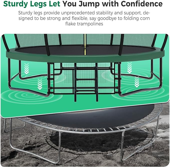 Tatub Large Trampolines Outdoor 10 12 14 15 16FT for Kids and Adults,Outdoor Recreational Pumpkin Trampolines with Curved Poles and Safety Enclosure Net, Basketball Hoop, Ladder