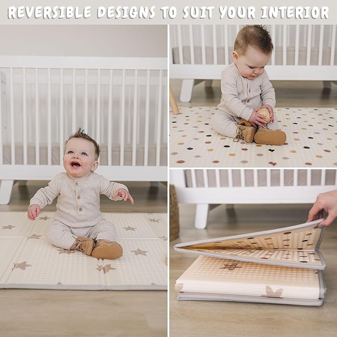 Bubba Bear Baby Play Mat, Thick Foam Stars Design, Foldable Waterproof Mat for Crawling, Padded (47 x 35 Inches)