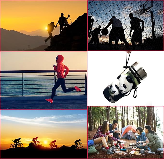 Water Bottle Bag Carrier, Water Bottle Neoprene Sleeve Portable Insulator Bottle Cover Drawstring Insulator for 18 Oz 20 Oz Water Bottle (Panda)