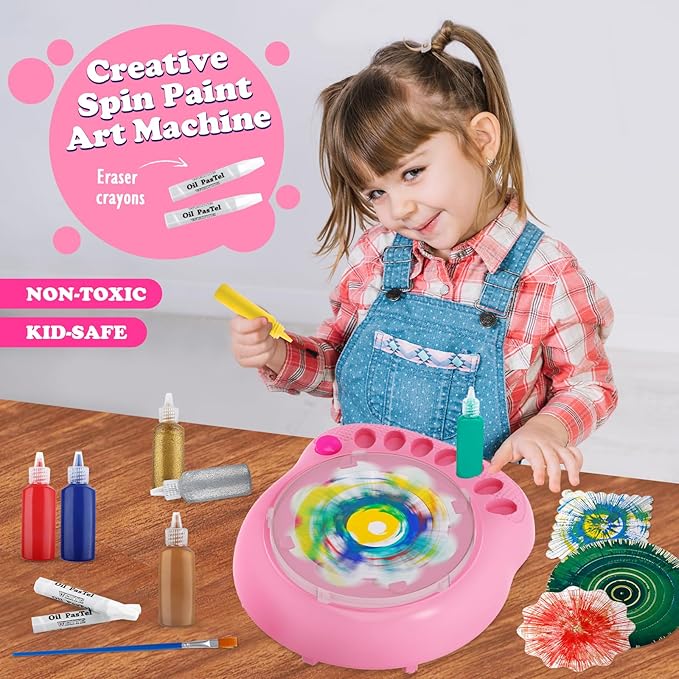 Arts and Crafts for Kids Ages 4-8,Paint Spin Art Machine Kit,Art Craft Set for 6-9 Year Old,Cool Painting Spinner Toys Kits Set,Art Supplies Birthday Gifts for Boy Girl Ages 6 7 8 9 10 11 12 Pink