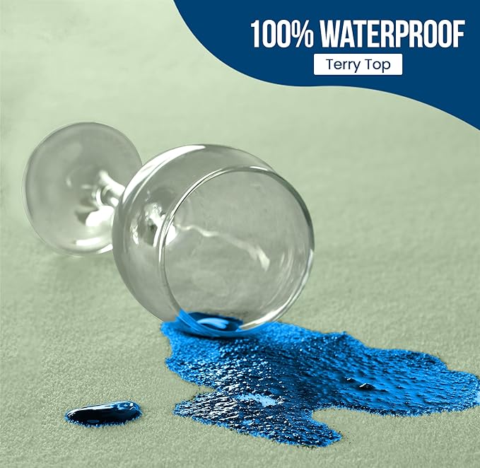 Utopia Bedding Waterproof Mattress Protector Queen Size, Premium Terry Mattress Cover 200 GSM, Breathable, Fitted Style with Stretchable Pockets (Sage)