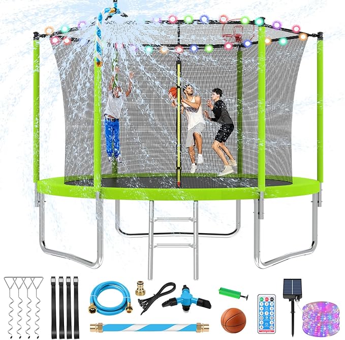 Upgraded 16FT 15FT 14FT 12FT 10FT 8FT Trampoline Outdoor with Basketball Hoop and Net, Capacity for 4-6 Kids and Adults