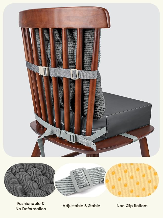 Booster Seat for Kitchen Chair, Adjustable Washable Safety Belts Toddler Booster Seats, PU Non-Slip Kids Dining Table Booster Seat, Portable Travel Increasing Cushion for Baby Child Kid Boy Girl