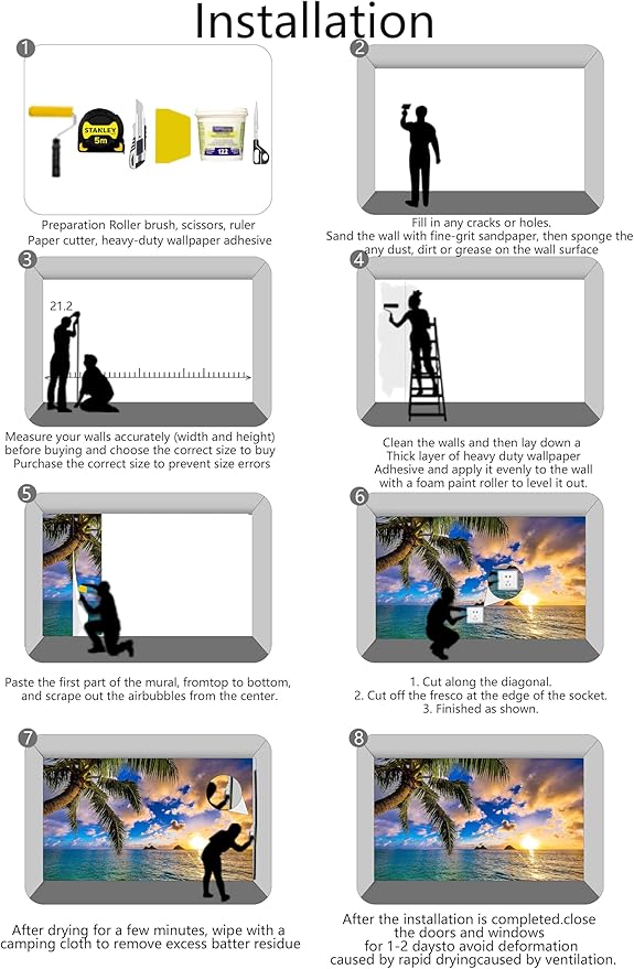 Sunset Seascape Wallpaper Palm Tree Beach Wall Mural for Living Room Bedroom Dining Room Basement(Not Self-Adhesive)