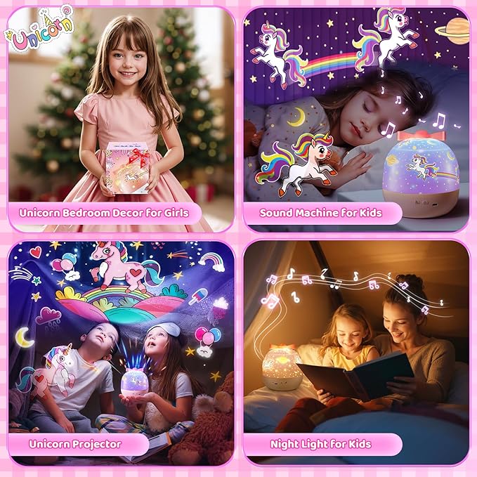 PIKOY Kids Toys for Girls Gifts, 15 Films Light Projector for Girls Toys Age 6-8, 15 Soothing Music for Kids Toys 0-10,Star+Unicorn+Princess+Mermaid Projector Toddler Girl Toys, 1 Year Old Girl Gifts
