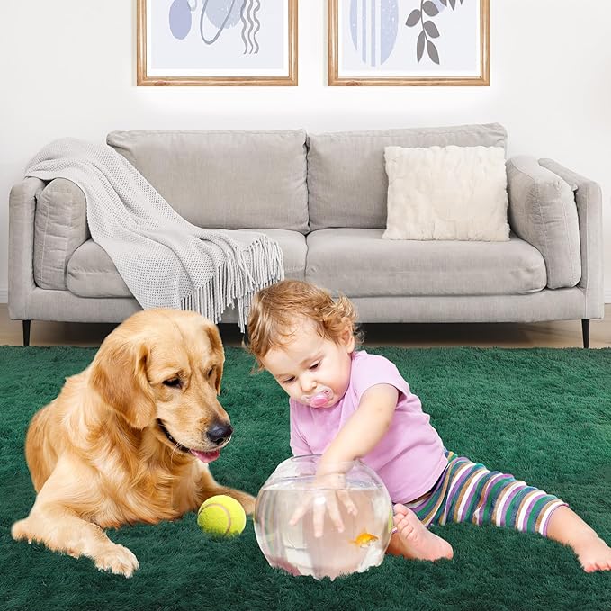 Ultra Soft Area Rug, Fluffy 8x10 Green Rugs for Living Room, Plush Area Rugs for Bedroom, Non-Slip Indoor Carpet for Nursery, Study Room, Kids Room, Room Decor