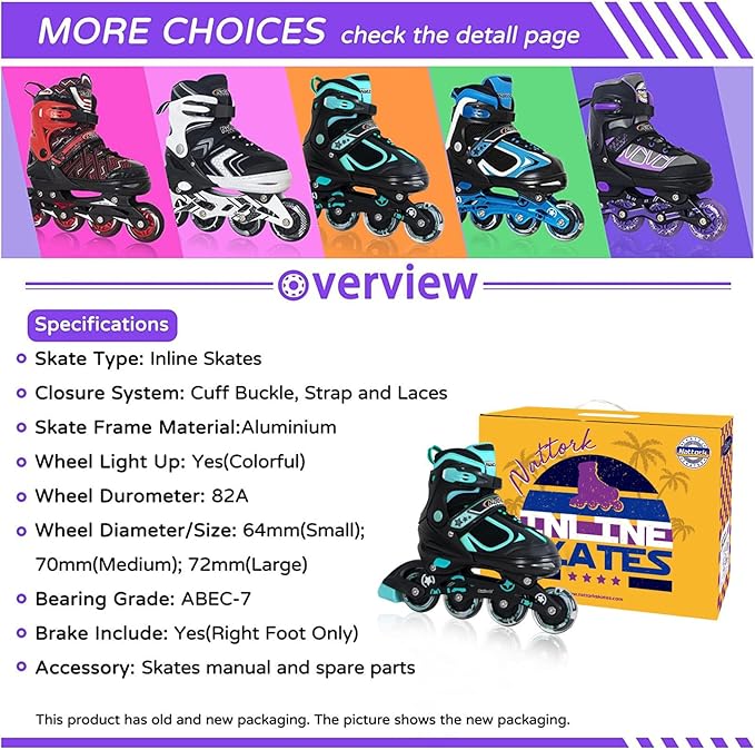 Nattork Blade Roller Skates for Boys with Light Up Wheel, Outdoor & Indoor Illuminating Black Inline Skates for Boys Little Kids Toddler Ages 5-8 4 5 6, Beginners