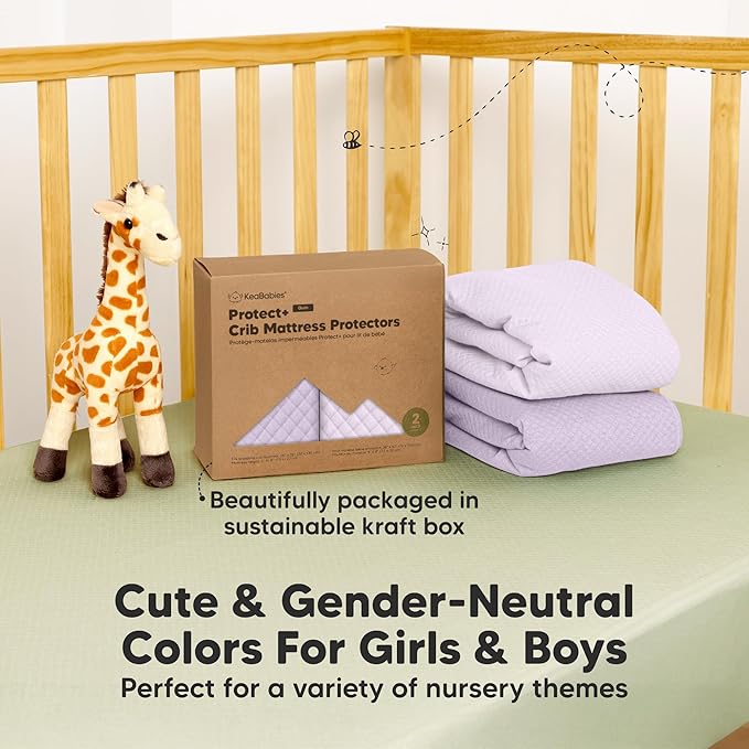 Waterproof Crib Mattress Protector Cover Fitted - 2-Pack Quiet Baby Crib Mattress Pad Sheets, 52" x 28" Soft Quilted Cotton Baby Sheet, Machine Washable, Easy Fit, Durable (Lilac/Quin)