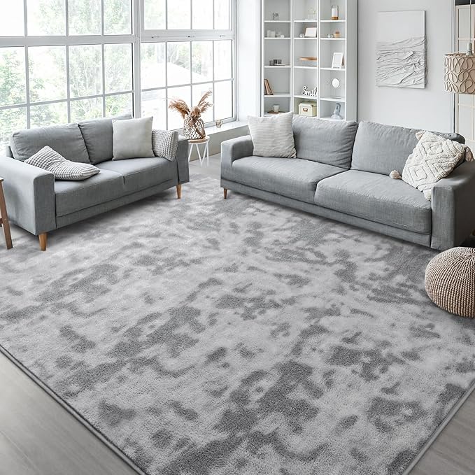 Kimicole 5x8 Washable Area Rugs for Bedroom Living Room, Low Pile Ulta-Thin Solid Color Rug, Non-Slip Soft Fluffy Carpet for Nursery Kids Room Dorm Room Home Decor (Light Grey)