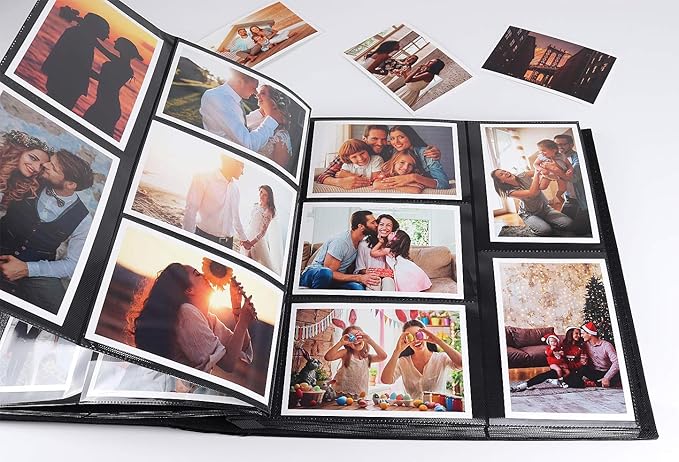 RECUTMS Photo Album 4x6 Holds 500 Photos Black Pages Large Capacity Leather Cover Wedding Family Baby Photo Albums Book Horizontal and Vertical Photos (Silver)