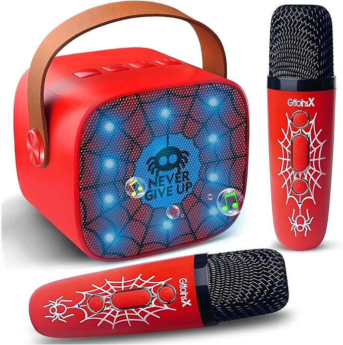 Mini Karaoke Machine for Kids Birthday Gifts 4 5 6 7 8 9 10 11 12 Year Old Girl Boy Singing Electronic Toys Bluetooth Speaker with 2 Wireless Mics Fun Voice and LED Lights Christmas Party