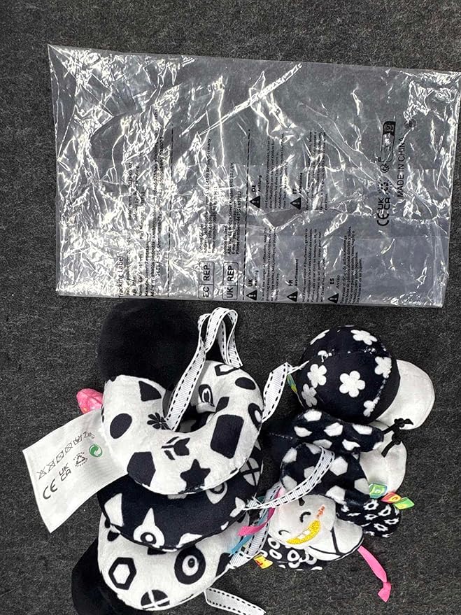 Spiral Car Seat Toys for Babies, 0-6 Months Stroller Pram Activity Hanging Toys High Contrast Black and White Sensory Toy, Newborn Soft Plush Travel Toy for Newborn Boys Girls Gift