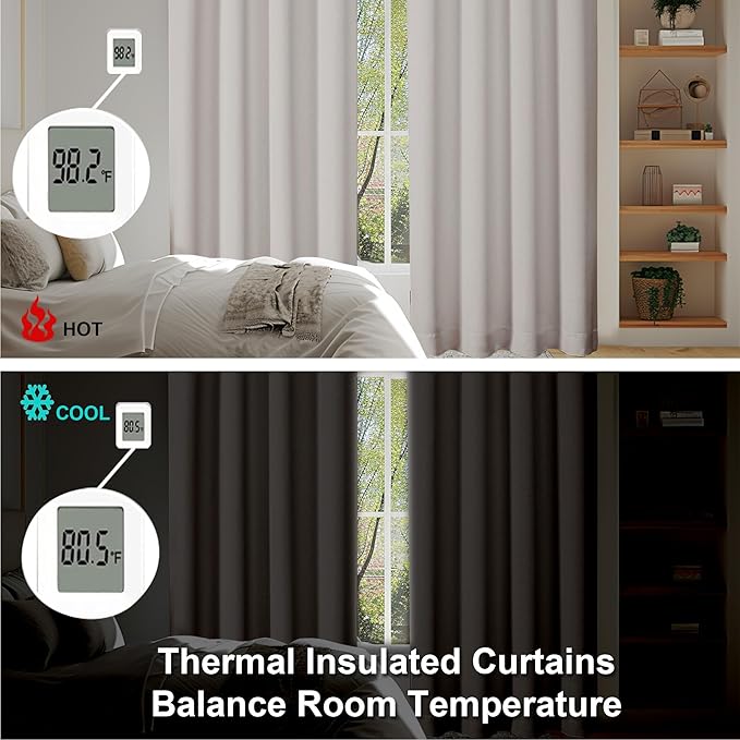 Simplebrand Ava Natural Short Blackout Curtains for Bedroom 54 Inches Long 2 Panels Set, Solid Thermal Insulated, Energy Saving Window Treatment Curtains Blackout Drapes, W40 x L54 Inch, Natural