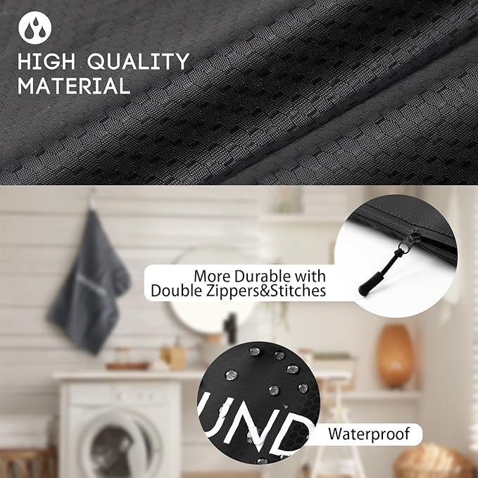 Travel Laundry Bag, Washable Dirty Clothes Travel Bag Waterproof Wet Dry Bags Reusable Camp Clothes Organizer for Sports Home College Dorm Laundromat (1 Pcs X-Large) Black