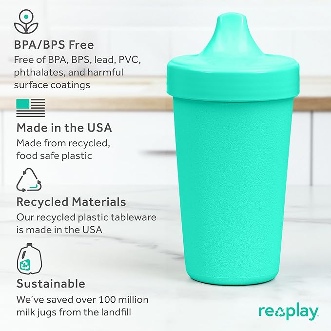 Re-Play Sippy Cups for Toddlers - 10 Oz. Reusable Spill Proof Cups for Kids, Dishwasher/Microwave Safe - Made in USA - Set of 3-3.13" x 6.25" - Fresh