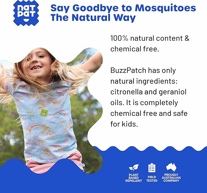 NATPAT Buzz Patch Mosquito Patch Stickers for Kids (3 pack, 180 stickers) - The Original All Natural Citronella Essential Oil Insect Patch, Plant Based Ingredients, Non-Toxic, DEET Free, for Toddlers,