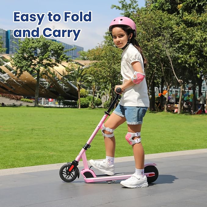 Caroma Electric Scooter for Kids Ages 6-12,150W/180WMotor,10 MPH Max Speed & 7 Miles,Colorful Lights,Adjustable Height & Speed,LED Display,Foldable Kids Electric Scooter 132 Lbs Max Load,Idea Gift