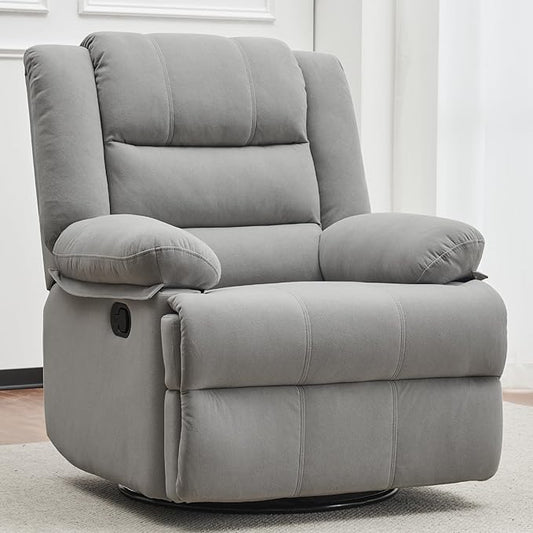 Swivel Rocking Recliner Chair for Adults, Overstuffed Manual Glider Rocker Recliner Chairs, Upholstered Reclining Single Sofa for Living Room Nursery (Light Grey)