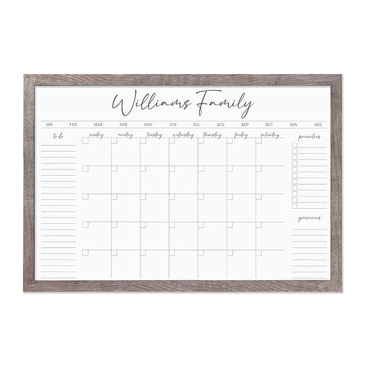 Personalized Dry Erase Wall Calendar with Custom To do list and Notes Organization Sections | Large Whiteboard Calendar (36" W x 24" H, Barnwood Frame)