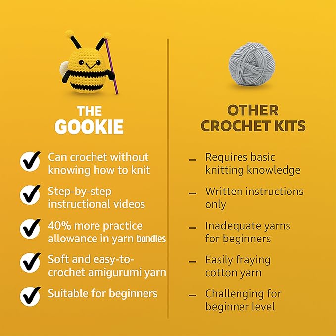 THE GOOKIE Amigurumi Crochet Kit for Beginners – DIY Crochet Kit with Yarn, Hook, Eyes & Stuffing – Easy Starter Set with Video Tutorials – Cute Plush Toy Craft Gift for Kids, Teens & Adults (Lion)