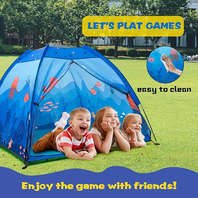 Undersea World Kids Play Tent, Kids Play Tent Foldable Pop Up Indoor Outdoor Party Undersea World Playhouse Tent Toy for Boys Girls-47 * 47 * 41 (Blue)
