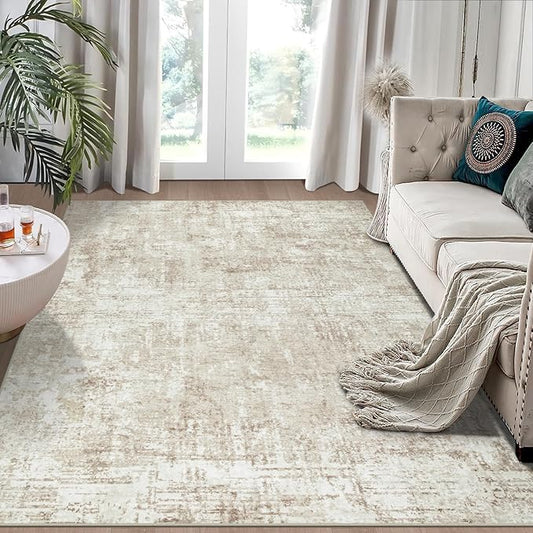 4x6 Area Rugs for Living Room Rug Washable: Modern Large Rug for Dining Room Bedroom Carpet Non Slip Low Pile 4 by 6 Indoor Abstract Nursery Home Office Beige
