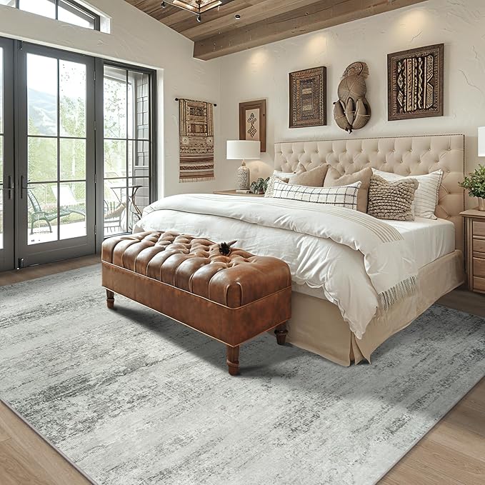 Area Rugs 8x10 Living Room Rugs: Large Modern Abstract Washable Rug with Non-Slip Backing, Thin Carpet for Dining Room Table Bedroom Nursery Indoor Home Office-Gray